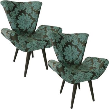 Imagem de Kit Duas Poltronas Decorativa Elegance 104 Verde com Marrom - Sua Casa