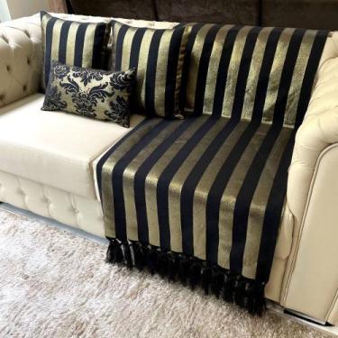 Imagem de Kit Manta Listrado, 2 Capas de Almofada e 1 Almofada Retangular Luxo P