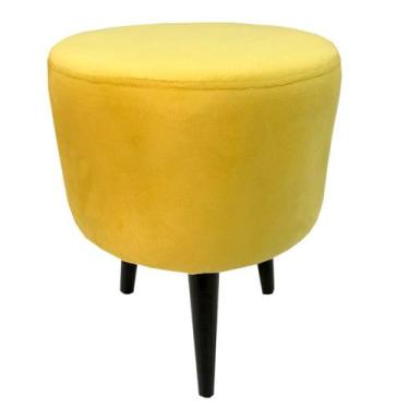 Imagem de Puff Angel Redondo Pé Palito Sued Amarelo - Sua Casa Decor