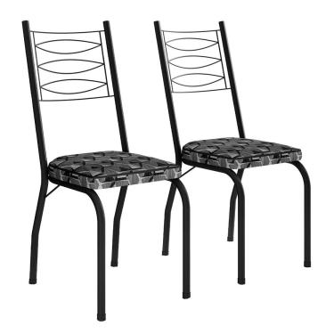 Imagem de Kit 2 Cadeiras Aço Carbono Tubular Metálica Acabamento D-25 Luana Preto-mosaico Silver