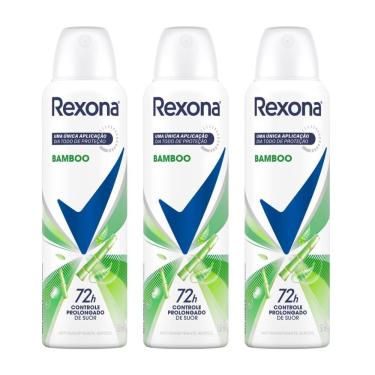 Imagem de Kit 3 Desodorante Antitranspirante Aerosol Feminino Rexona Bamboo 72 horas 150ml