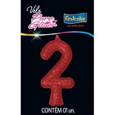Imagem de Vela Puro Glitter Vermelha N 2 - Embalagem com 1 unidade.