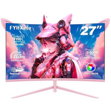 Imagem de Monitor Gamer FYHXele FY27FHP, 27 Pol, VA, Curvo, FHD, 1ms 165Hz, FreeSync, HDMI/DP-Rosa