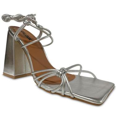 Imagem de Sandália Prateada Salto Bloco Grosso Corda Amarração - Salook, 38, Pra