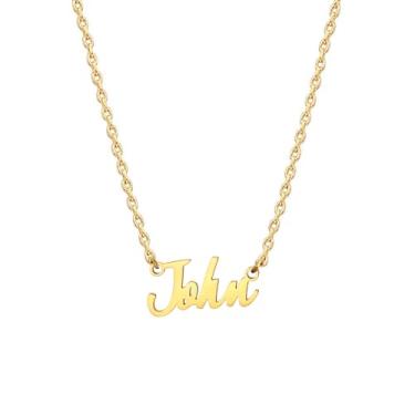 Imagem de MOMOL Colar com nome de aço inoxidável banhado a ouro 18 K, colar personalizado com nome personalizado, colar de placa de identificação para mulheres, Small, Banhado a ouro, Sem Pedra Preciosa