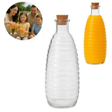 Imagem de Garrafa de Vidro Colmeia Com Tampa Rolha P/ Bebidas 630ml - Lyor