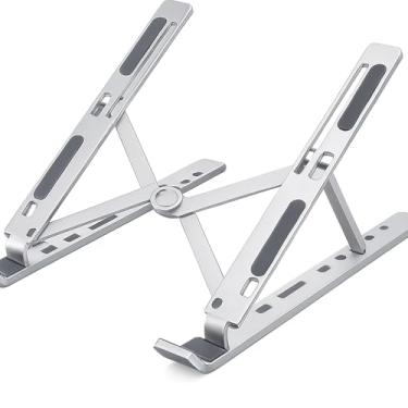 Imagem de Suporte de Notebook em Alumínio Dobrável – Ergonômico, Ajustável com 6 Níveis, Compatível com MacBook, Dell, Lenovo, HP, iPad, 10” a 17”