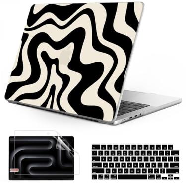 Imagem de Anban Capa rígida de plástico compatível com MacBook Pro de 14 polegadas 2025 2024 2023 2022 2021 M4 M3 M2 M1 A3112 A3185 A3401 A2918 A2992 A2779 A2442 + Capa de Teclado + Tela Protetor, onda preta
