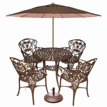 Imagem de Jogo de Jardim com Mesa 4 Cadeiras Viena Malbec Alumínio e Guarda Sol 