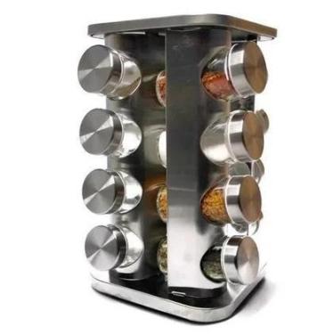 Imagem de Suporte Porta Tempero com Base Giratória 16 Peças Inox Gourmet - Sem m