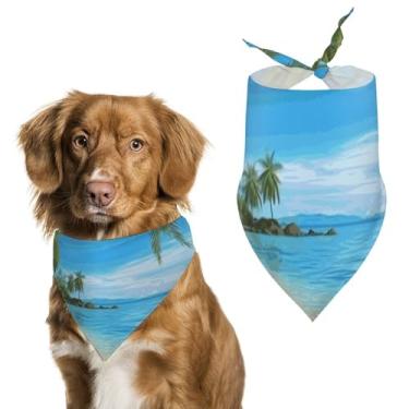 Imagem de Cachecol de poliéster triangular com estampa de praia havaiana com palmeiras - Tamanho único (70 x 30 cm)