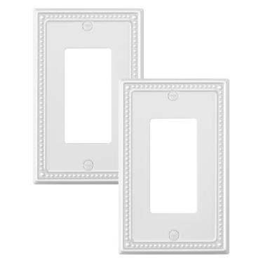 Imagem de TREEWELL Pacote com 2 placas decorativas de cobertura de tomada, placas decorativas para interruptores e tampas de tomada, placas de parede de metal branco puro para tomadas elétricas, receptáculo