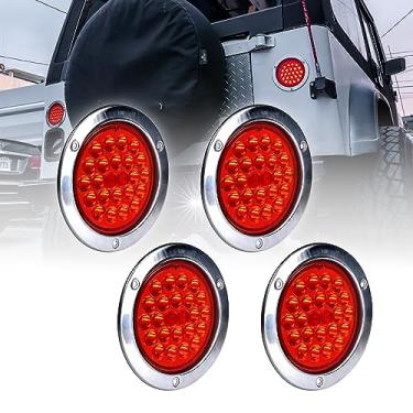 Imagem de Lâmpada traseira de freio de freio de seta de LED vermelho de 10,16 cm redonda 24 polegadas para caminhões Jeep RV - Certificação DOT, Bisel cromado de aço inoxidável e plugue incluídosONLINE LED STORE 4 Pack - 4" Round CAZLEDTBL4035-RD-X4