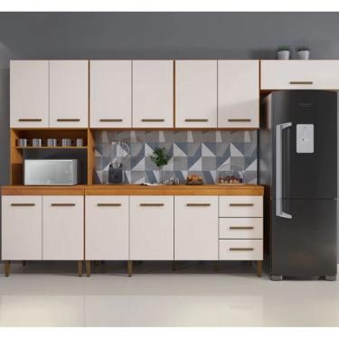 Imagem de Cozinha Completa Atenas 12 Portas 3 Gavetas Kaiki Móveis - Nature/Off