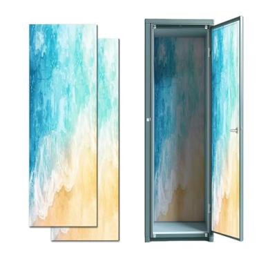 Imagem de 2 peças Locker papel de parede magnético abstrato praia mar verão grunge fundo onda areia pastel giz de cera 30,5 cm x 91,4 cm adesivo magnético de parede removível acessórios de armário decoração