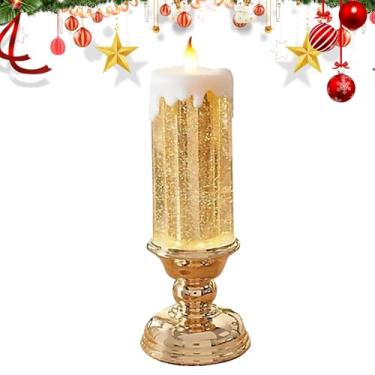 Imagem de Velas de LED – Velas operadas por bateria, bateria de velas sem chama, pavio cintilante realista dançante, luz de mesa com pedestal velas sem chama, luzes de castiçal de Natal para casa