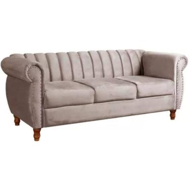 Imagem de Sofá Chesterfield 3 Lugares Realeza Vintage Retrô Veludo Capuccino