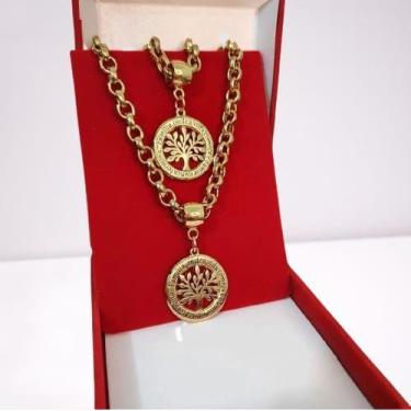 Imagem de Gargantilha e Pulseira Conjunto kit com Pingente Vida elo Portugues - 