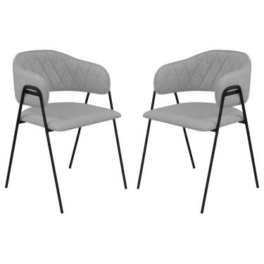 Imagem de Conjunto 2 Cadeiras Veneza Linho Cinza Metal Preto