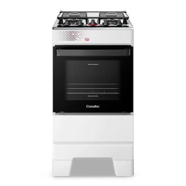 Imagem de Fogão A Gás Esmaltec Mesa Inox Tampa De Vidro Forno 50L Ideal Top Branco 4 Bocas Bivolt