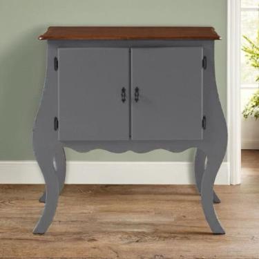 Imagem de Cômoda De Madeira Com 2 Portas Bombê - Cinza Laca Com Tampo Imbuia Glazer