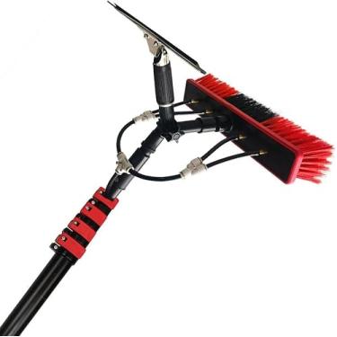 Imagem de Poste Alimentado Por água, Limpador De Janelas Ao Ar Livre Ferramenta De Limpeza De Janelas Kit Profissional 3 Em 1: Escova De Limpeza Com Lavadora De Spray Rodo De Janela, 6M/19.7Ft