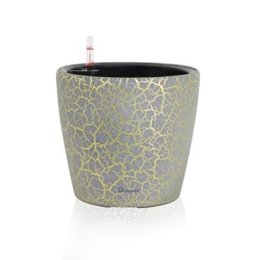 Imagem de Dexceder Vaso autoirrigável de 22 x 20 cm, design de vaso interno, vaso de flores de mesa espesso com indicador de nível de água (rachadura dourada cinza)