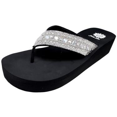 Imagem de Yellow Box Sandália feminina Callie Wdge, bico redondo, salto de 4 cm, plataforma de 2,5 cm, chinelo confortável, Transparente, 39 BR