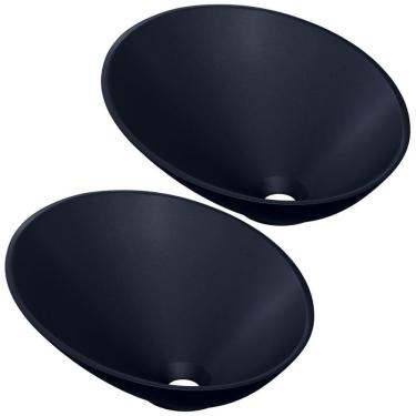 Imagem de Kit 02 Cubas De Apoio Meia Lua Lavabo C01 Bm38w Preto Matte Fosca - Lyam