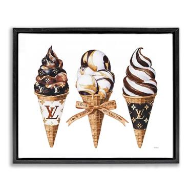 Imagem de Stupell Industries Cones de sorvete de chocolate glamourosos preto emoldurado em tela flutuante design de arte de parede por Amanda Greenwood, 25 x 31