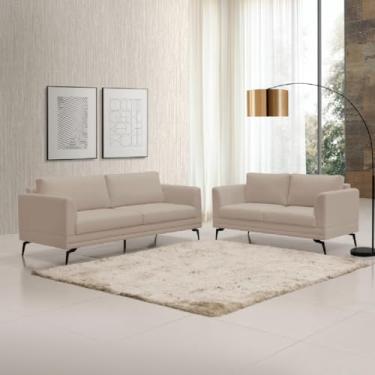 Imagem de Conjunto Sofá Living Poemme 2,20/1,60mt Pé De Ferro - Veludo Bege