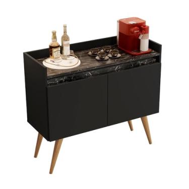 Imagem de Aparador Buffet Gold Marmorizado 2 Portas Pés Madeira Maciça Preto/marmore Preto