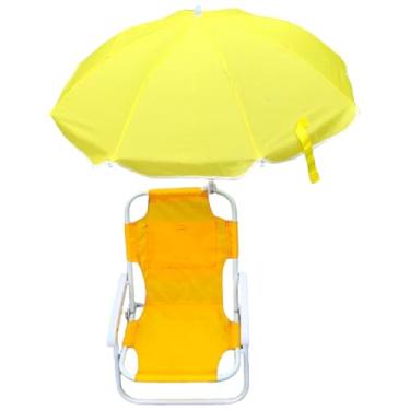Imagem de Cadeira de praia infantil com guarda-chuva, cadeira de praia dobrável e removível com dossel, leve e resistente para acampamento, viagem, gramado, amarelo, crianças com guarda-chuva