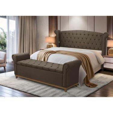 Imagem de Kit Baú e Cabeceira Estofada Madeira Cama Box Grécia Queen - D'Julia, 