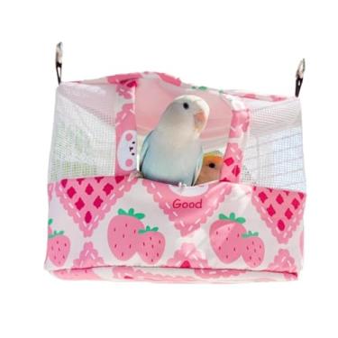 Imagem de CXYYXF Ninho de pássaro respirável para casa de pássaros de verão cabana de galpão rede suspensa para gaiola cabana de papagaio refúgio para hamster periquito periquito calopsitas Lovebird (rosa, M)