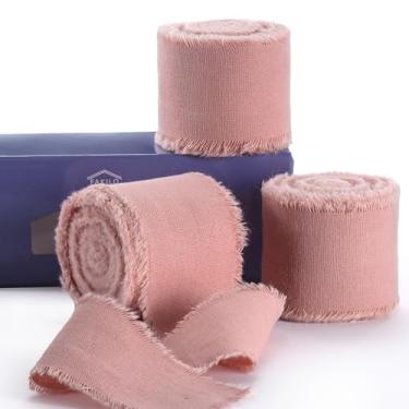 Imagem de FAKILO Fita de algodão rústico natural com borda desgastada, fita 100% algodão rosa empoeirado 3,8 cm x 18 m para buquês de casamento vintage, convites, chá de bebê, embrulho de presente, artesanato