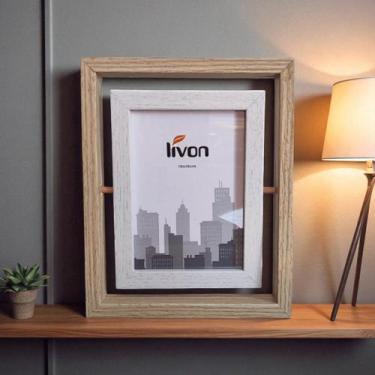 Imagem de Porta Retrato Giratório LIVON MDF Premium Dupla Face com Vidro 2 Fotos