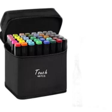 Imagem de Kit Caneta Marcador Canetinha Ponta Dupla 48 Cores - Kit Estojo Caneti