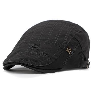 Imagem de Boina Estilo Britânico Retro Tecido Texturizado Casual Com Bordado Primavera/verão Preto