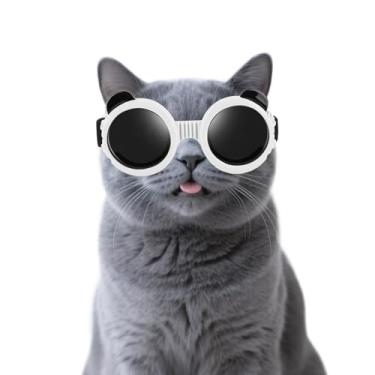 Imagem de Enjoying Óculos de sol para gatos, proteção UV, óculos de estimação para gatos PP a cães pequenos, proteção ocular para filhotes de gatinho ao ar livre, alças ajustáveis, branco
