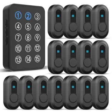 Imagem de Wireless Caregiver Pager - Sistema de chamada de enfermeira com alcance de 150 metros com visor LED, 15 botões de chamada à prova d'água e 1 receptor para idosos, pacientes, deficientes em casa
