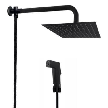 Imagem de Chuveiro Ducha 20x20 Slim Black C/ Desviador E Chuveirinho - Renmax Me