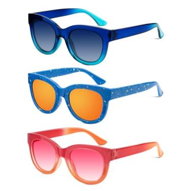 Imagem de QALLY Óculos de sol infantis para meninos e meninas polarizados: óculos de sol quadrados para crianças com proteção UV para crianças de 3 a 12 anos, Azul gradiente + azul claro + rosa brilhante