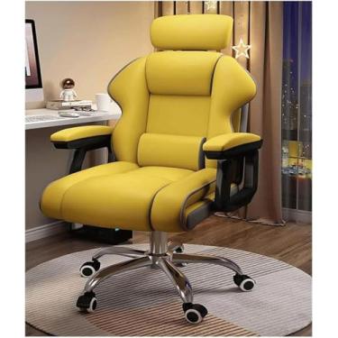 Imagem de Cadeira Executiva De Encosto Alto Cadeira De Jogos Reclinável De Couro Pu Com Cadeira De Mesa De Apoio Lombar Cadeira De Computador Com Encosto De Cabeça Ajustável, Yellow