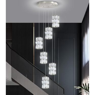 Imagem de 6 luzes pendentes de cristal modernas para ilha de cozinha LED regulável glamourosa lustre de iluminação pendente para sala de jantar corredor lâmpada de canto níquel