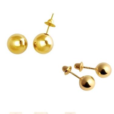 Imagem de Kit Brinco Bola 6mm 4mm 2mm Segundo Furo Ouro 18k - DR Joias