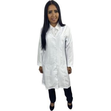 Imagem de Jaleco Laboratório Feminino 3 bolsos frente embutidos manga longa com 