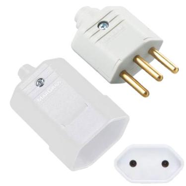 Imagem de 30 Tomada Femea 3 Pinos + 30 Plug Plugue Macho 2 Pinos 10a Branco Marg