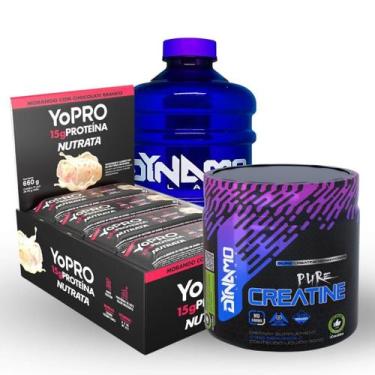 Imagem de Kit Creatina100% Pura 300G + Cx Barra Yopro C/12 + Galão - Dynamo Labz