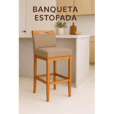 Imagem de Banqueta Alta Lyara Estofada com Encosto em Madeira para Balcão de Coz